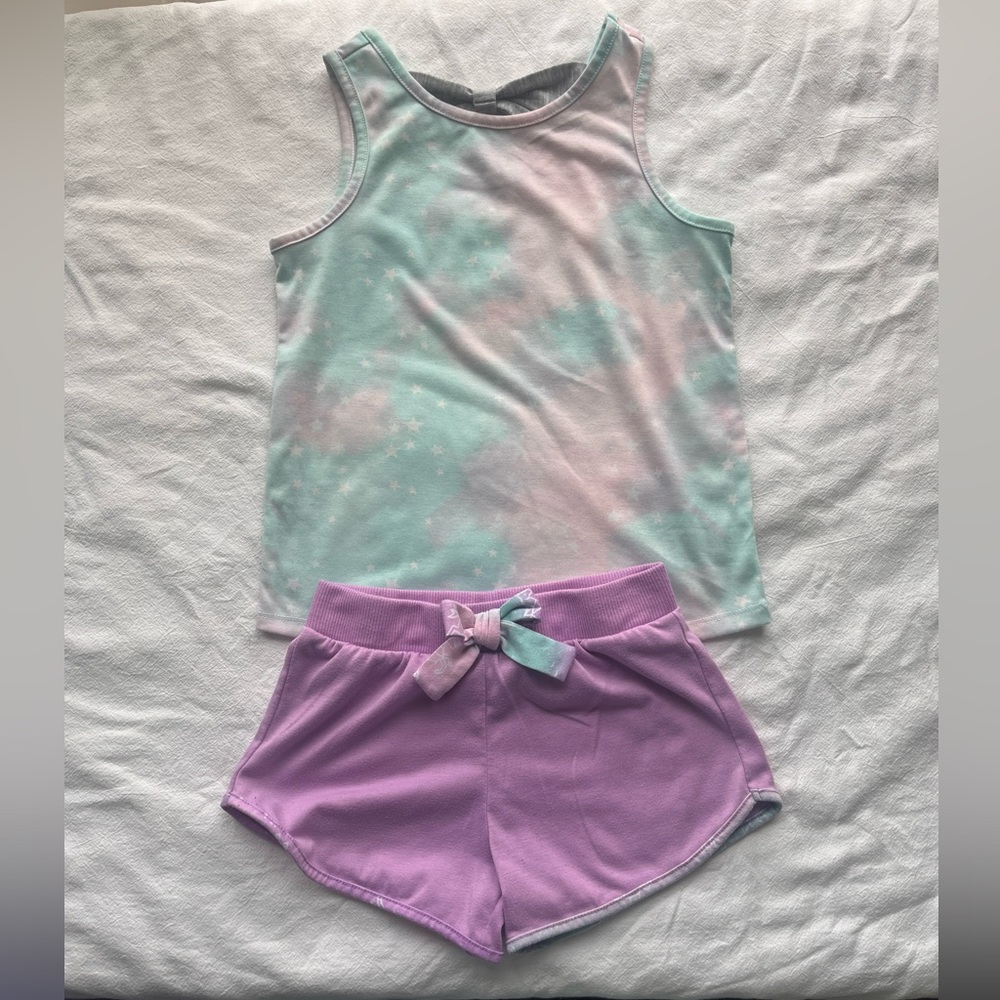 Multicolored Girl 2-Piece Lounge Set - Shorts & Sleeveless Shirt Size Small 7/8